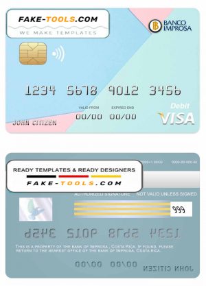 Costa Rica Improsa bank visa credit card template in PSD format, fully editable Costa Rica Improsa bank visa credit card template in PSD format, fully editable