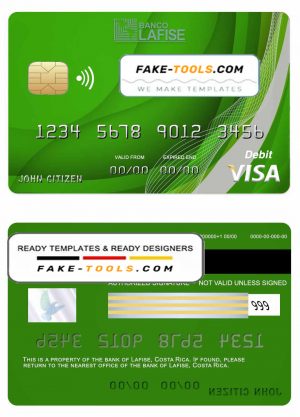 Costa Rica lafise bank visa credit card template in PSD format, fully editable Costa Rica lafise bank visa credit card template in PSD format, fully editable