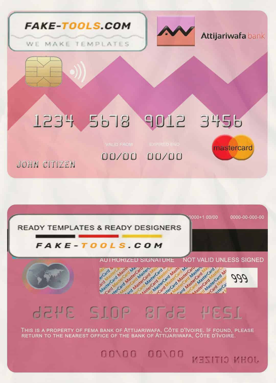Côte d’Ivoire Attijariwafa bank mastercard credit card template in PSD format, fully editable Côte d’Ivoire Attijariwafa bank mastercard credit card template in PSD format, fully editable
