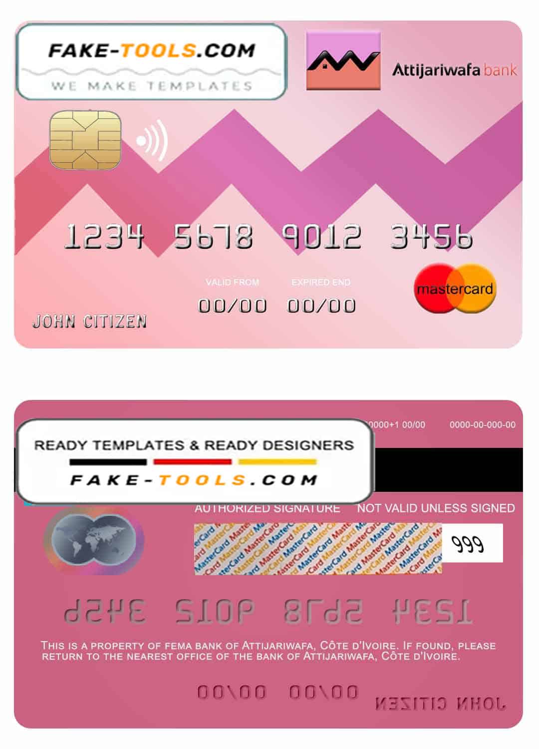 Côte d’Ivoire Attijariwafa bank mastercard credit card template in PSD format, fully editable Côte d’Ivoire Attijariwafa bank mastercard credit card template in PSD format, fully editable