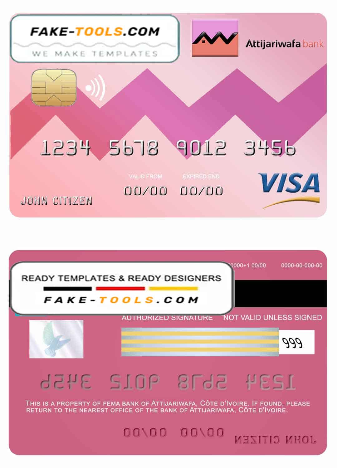 Côte d’Ivoire Attijariwafa visa credit card template in PSD format, fully editable Côte d’Ivoire Attijariwafa visa credit card template in PSD format, fully editable