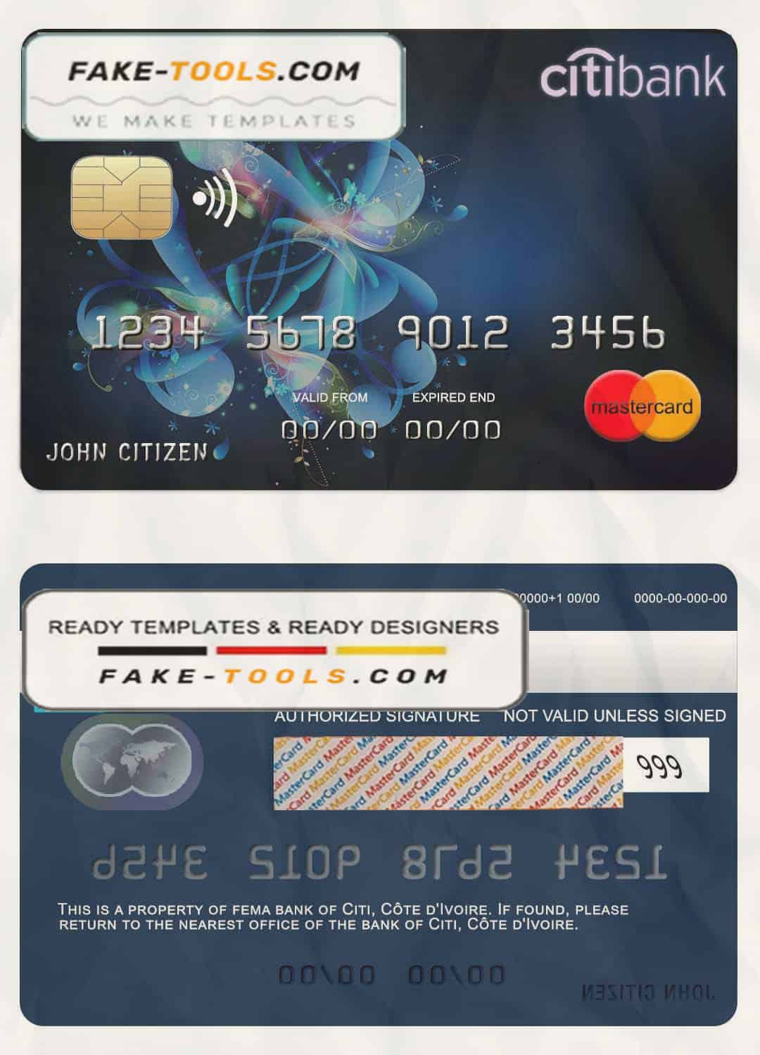 Côte d’Ivoire Citi bank mastercard credit card template in PSD format, fully editable Côte d’Ivoire Citi bank mastercard credit card template in PSD format, fully editable