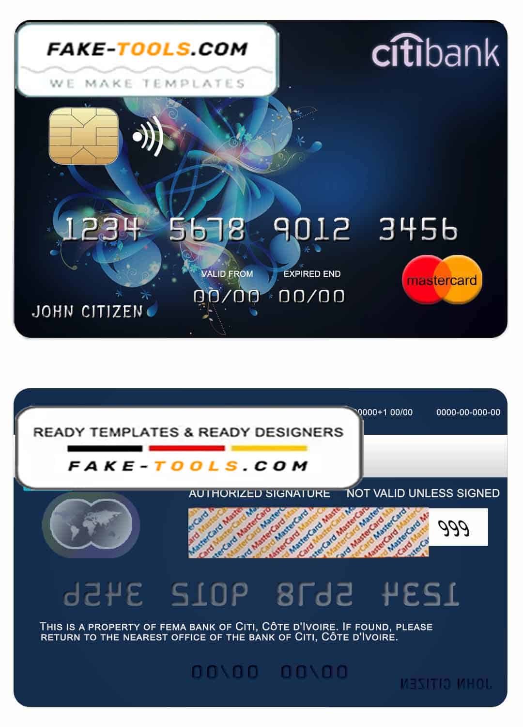 Côte d’Ivoire Citi bank mastercard credit card template in PSD format, fully editable Côte d’Ivoire Citi bank mastercard credit card template in PSD format, fully editable