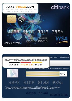 Côte d’Ivoire Citi bank visa credit card template in PSD format, fully editable Côte d’Ivoire Citi bank visa credit card template in PSD format, fully editable