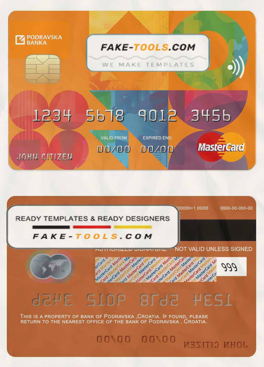 Croatia Podravska bank mastercard credit card template in PSD format, fully editable Croatia Podravska bank mastercard credit card template in PSD format, fully editable