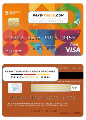 Croatia Podravska bank visa credit card template in PSD format, fully editable Croatia Podravska bank visa credit card template in PSD format, fully editable