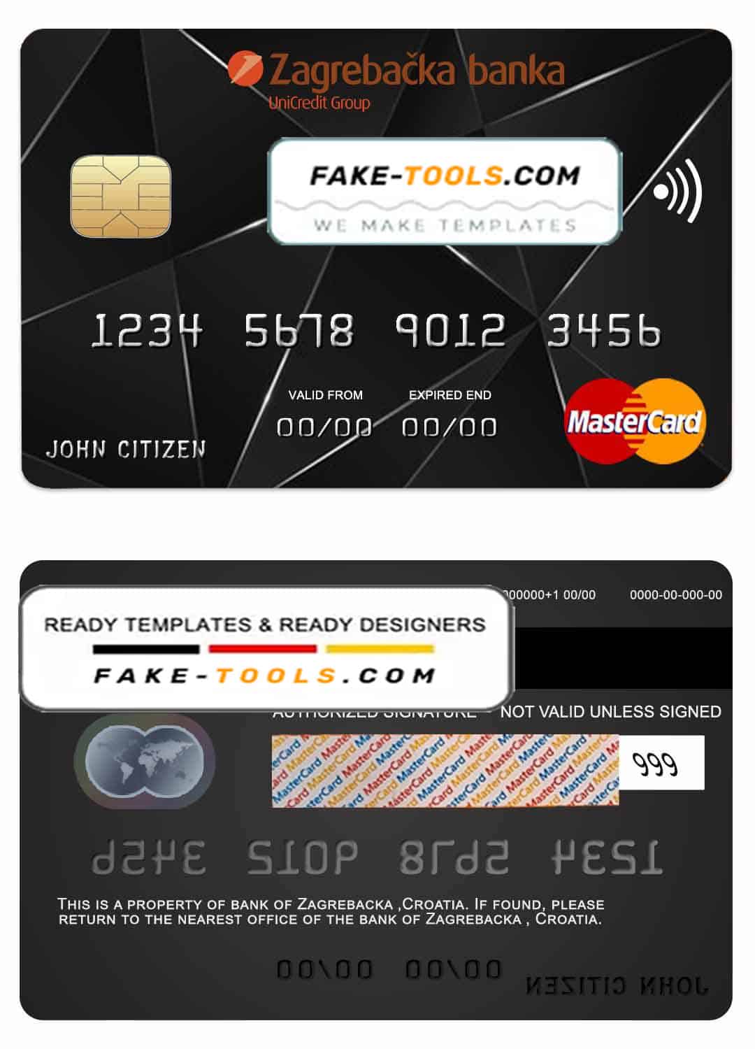 Croatia Zagrebacka bank mastercard credit card template in PSD format, fully editable Croatia Zagrebacka bank mastercard credit card template in PSD format, fully editable