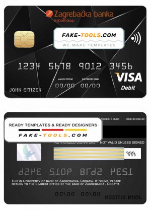 Croatia Zagrebacka bank visa credit card template in PSD format, fully editable Croatia Zagrebacka bank visa credit card template in PSD format, fully editable