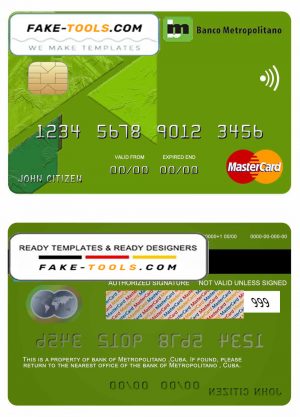 Cuba Metropolitan bank mastercard credit card template in PSD format, fully editable Cuba Metropolitan bank mastercard credit card template in PSD format, fully editable