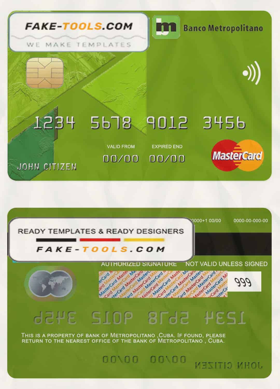 Cuba Metropolitan bank mastercard credit card template in PSD format, fully editable Cuba Metropolitan bank mastercard credit card template in PSD format, fully editable