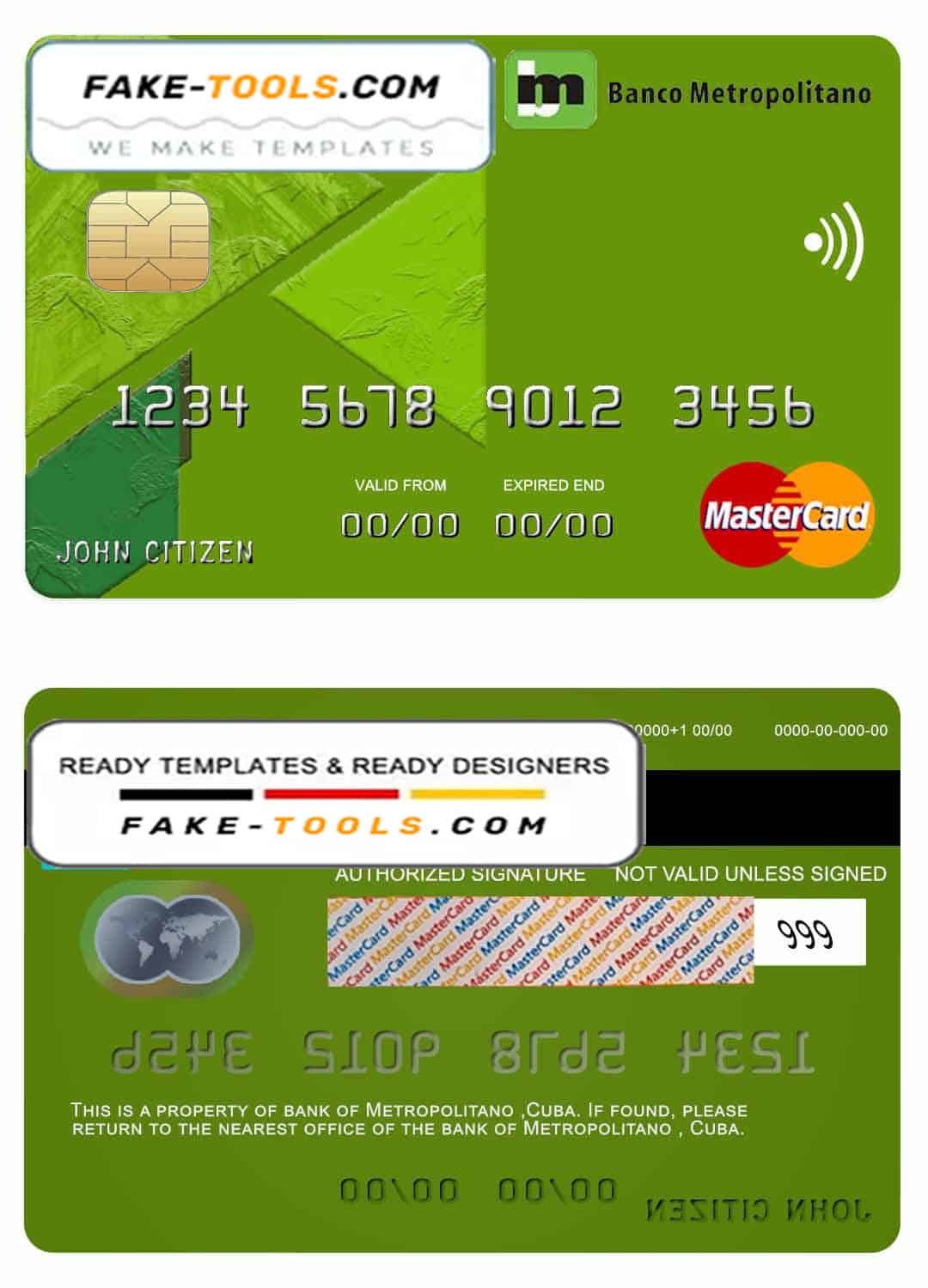 Cuba Metropolitan bank mastercard credit card template in PSD format, fully editable Cuba Metropolitan bank mastercard credit card template in PSD format, fully editable