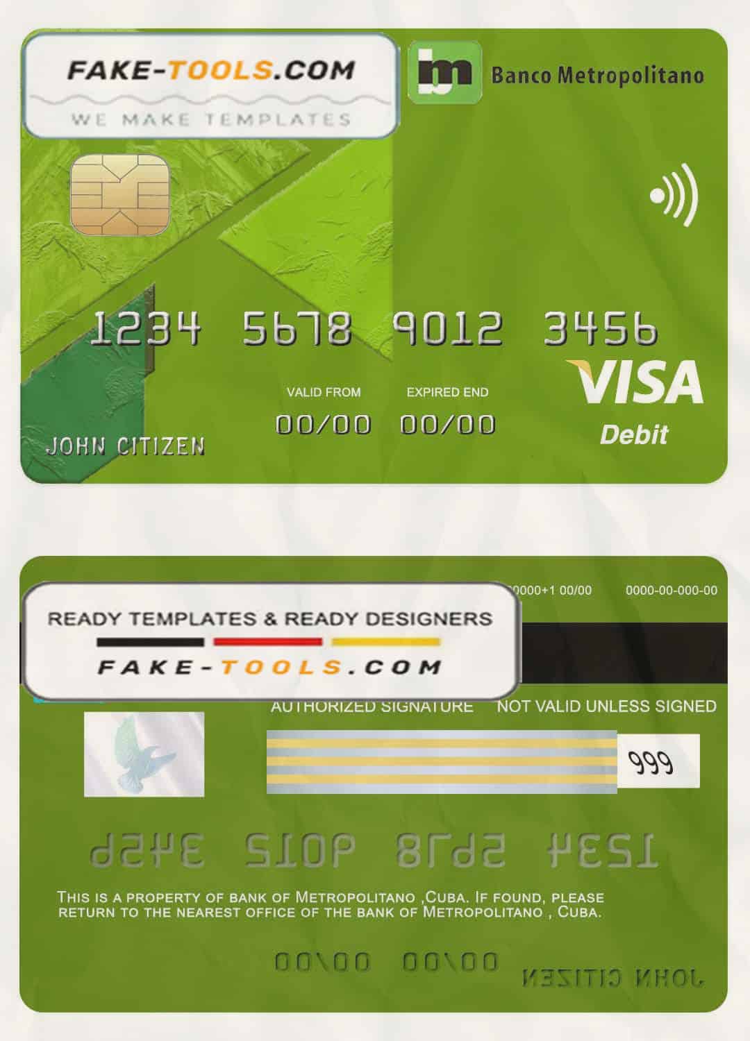 Cuba Metropolitan bank visa credit card template in PSD format, fully editable Cuba Metropolitan bank visa credit card template in PSD format, fully editable