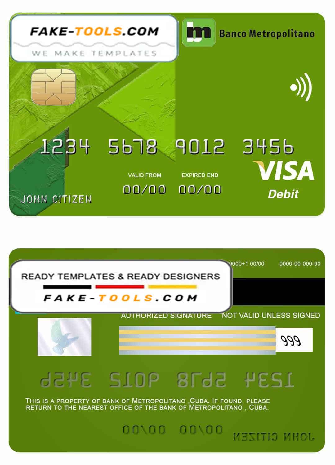 Cuba Metropolitan bank visa credit card template in PSD format, fully editable Cuba Metropolitan bank visa credit card template in PSD format, fully editable