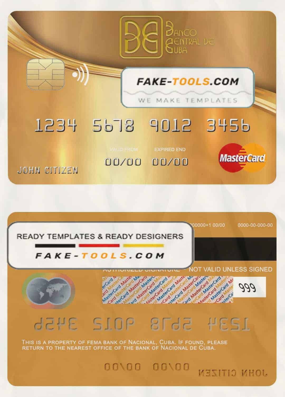 Cuba Nacional bank mastercard credit card template in PSD format, fully editable Cuba Nacional bank mastercard credit card template in PSD format, fully editable