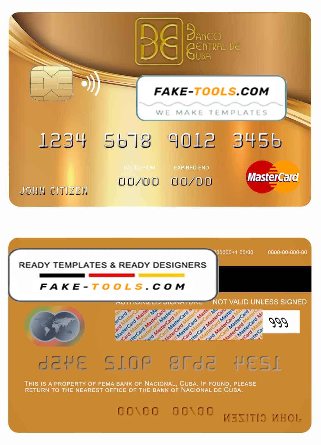 Cuba Nacional bank mastercard credit card template in PSD format, fully editable Cuba Nacional bank mastercard credit card template in PSD format, fully editable