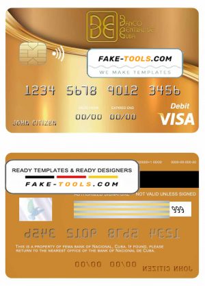 Cuba Nacional bank visa credit card template in PSD format, fully editable Cuba Nacional bank visa credit card template in PSD format, fully editable