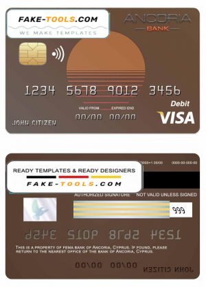Cyprus Ancoria bank visa credit card template in PSD format, fully editable Cyprus Ancoria bank visa credit card template in PSD format, fully editable