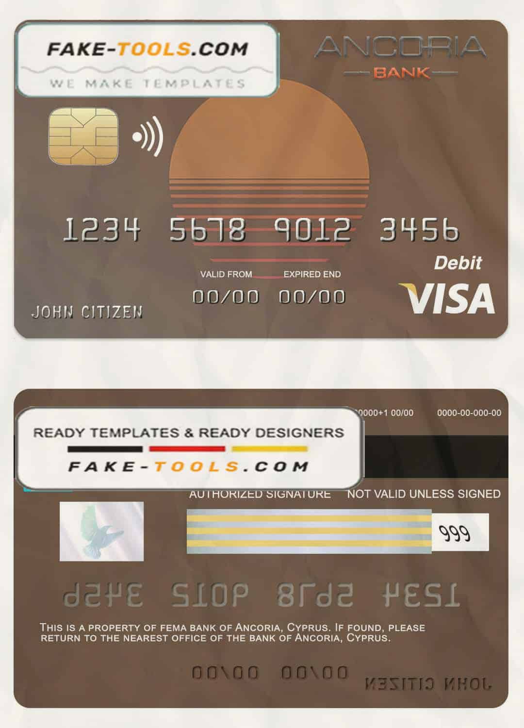 Cyprus Ancoria bank visa credit card template in PSD format, fully editable Cyprus Ancoria bank visa credit card template in PSD format, fully editable