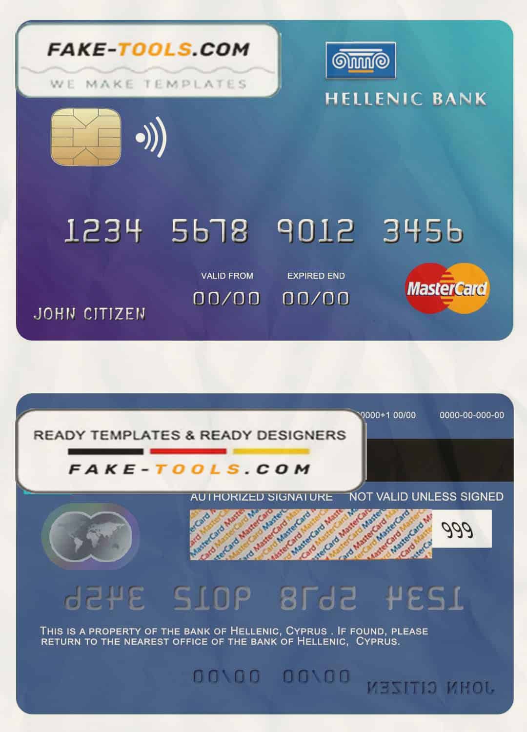 Cyprus Hellenic bank mastercard credit card template in PSD format, fully editable Cyprus Hellenic bank mastercard credit card template in PSD format, fully editable