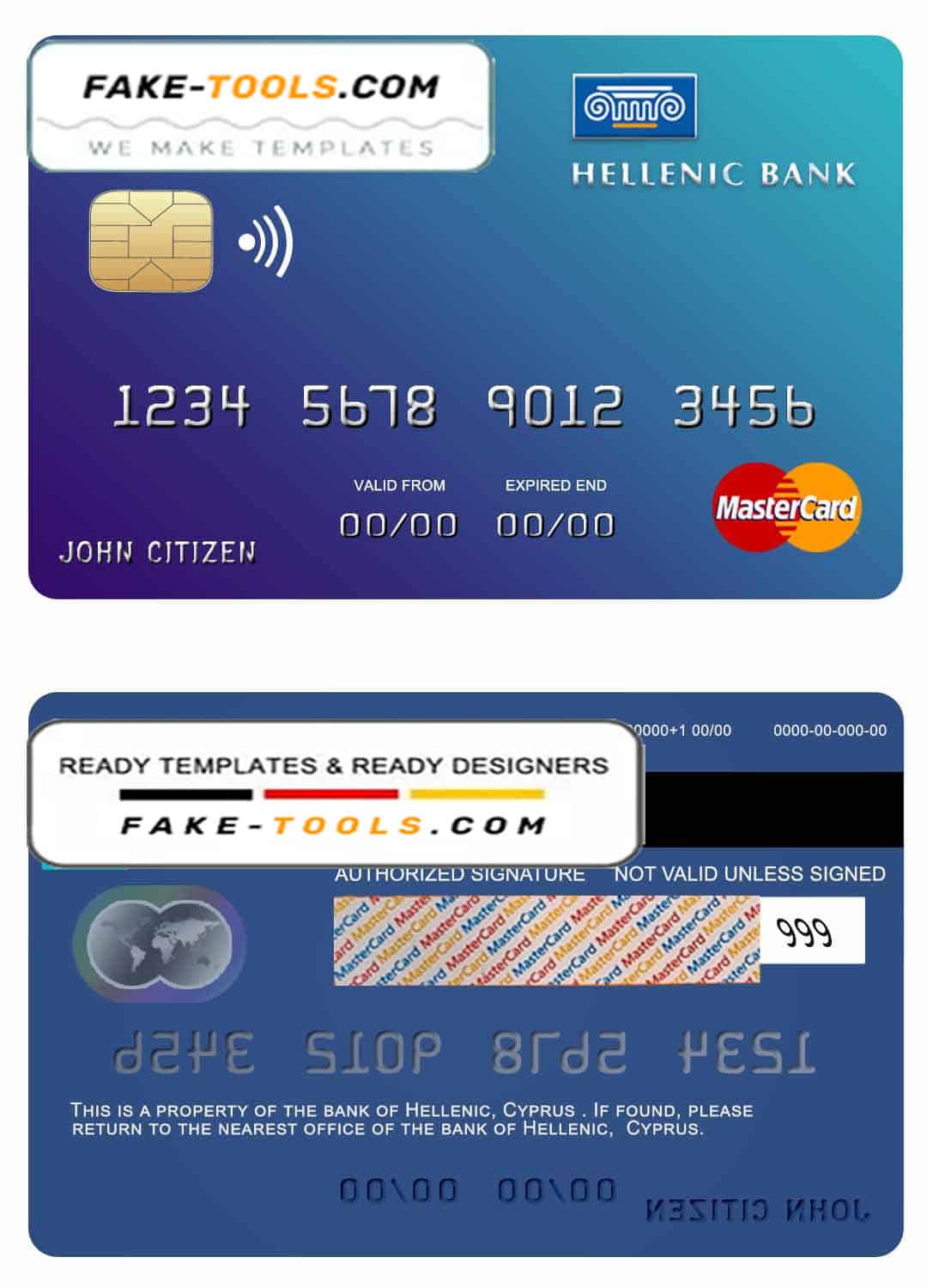 Cyprus Hellenic bank mastercard credit card template in PSD format, fully editable Cyprus Hellenic bank mastercard credit card template in PSD format, fully editable