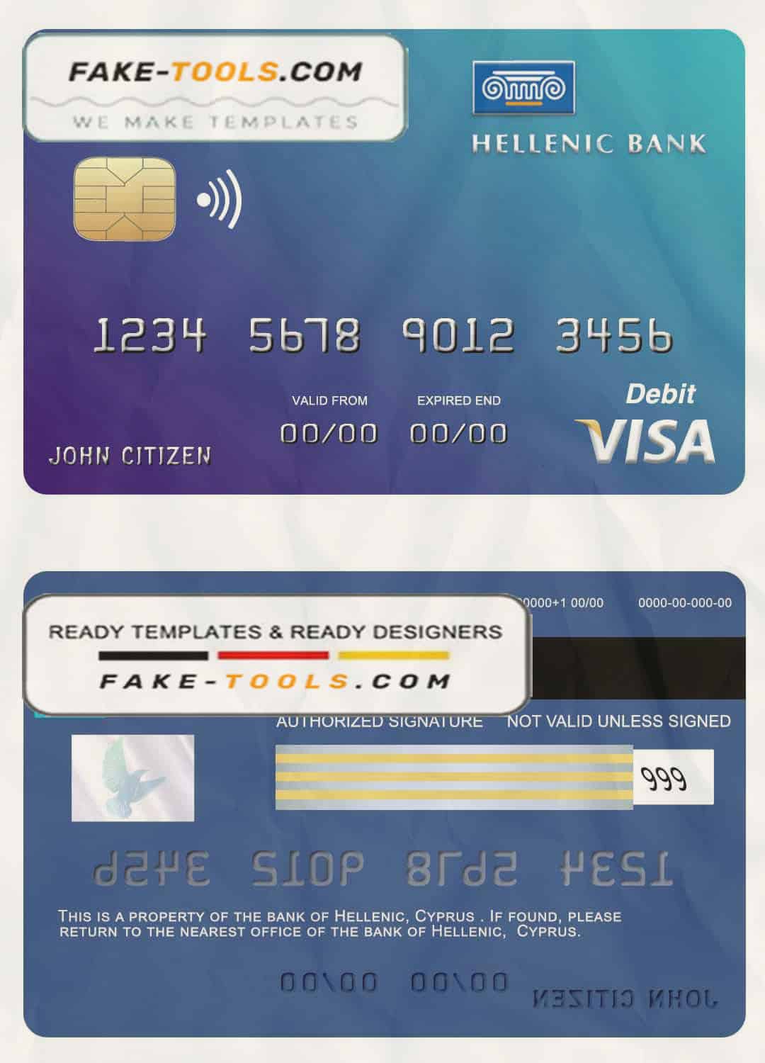Cyprus Hellenic bank visa credit card template in PSD format, fully editable Cyprus Hellenic bank visa credit card template in PSD format, fully editable
