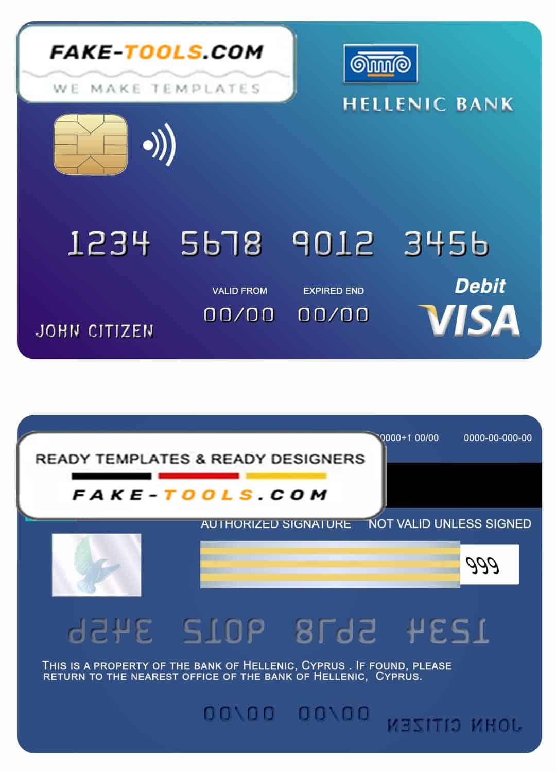 Cyprus Hellenic bank visa credit card template in PSD format, fully editable Cyprus Hellenic bank visa credit card template in PSD format, fully editable