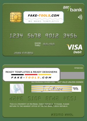 Czech Air Bank visa debit card template in PSD format