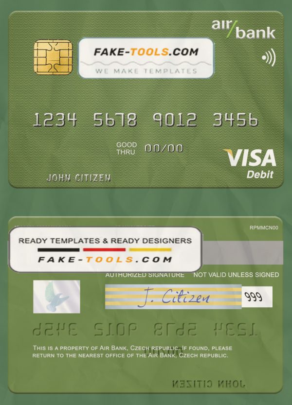 Czech Air Bank visa debit card template in PSD format
