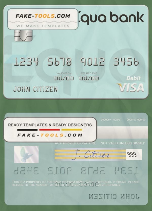 Czech Equa Bank visa debit card template in PSD format