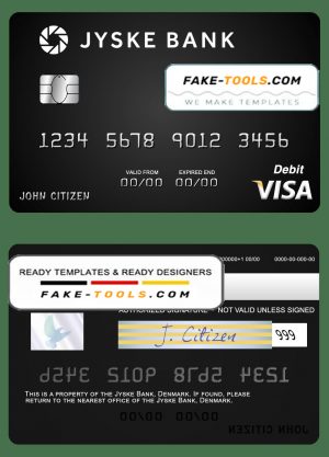 Denmark Jyske Bank visa debit card template in PSD format