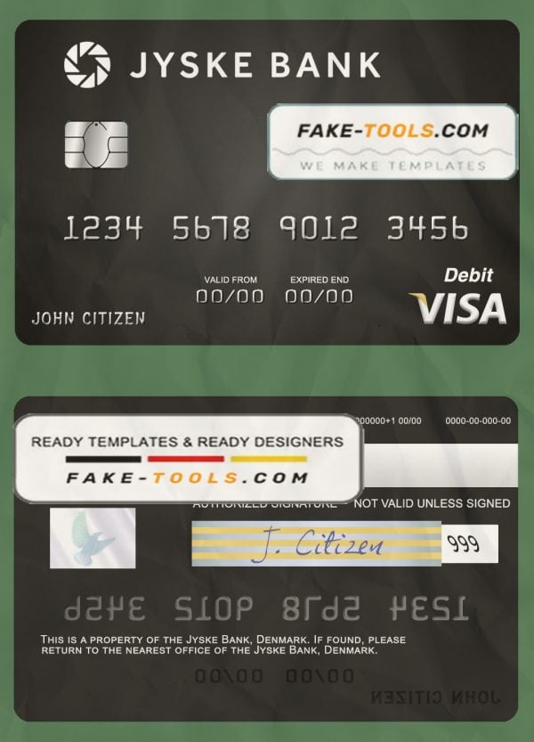 Denmark Jyske Bank visa debit card template in PSD format