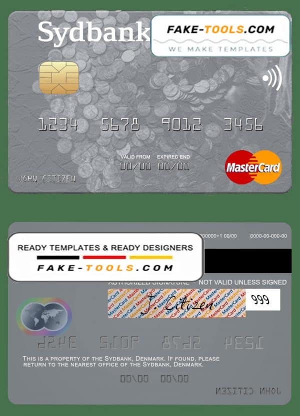 Denmark Sydbank mastercard template in PSD format