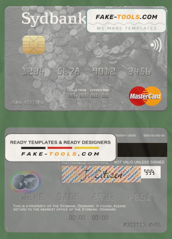 Denmark Sydbank mastercard template in PSD format