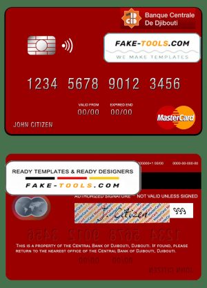 Djibouti Central Bank of Djibouti mastercard template in PSD format