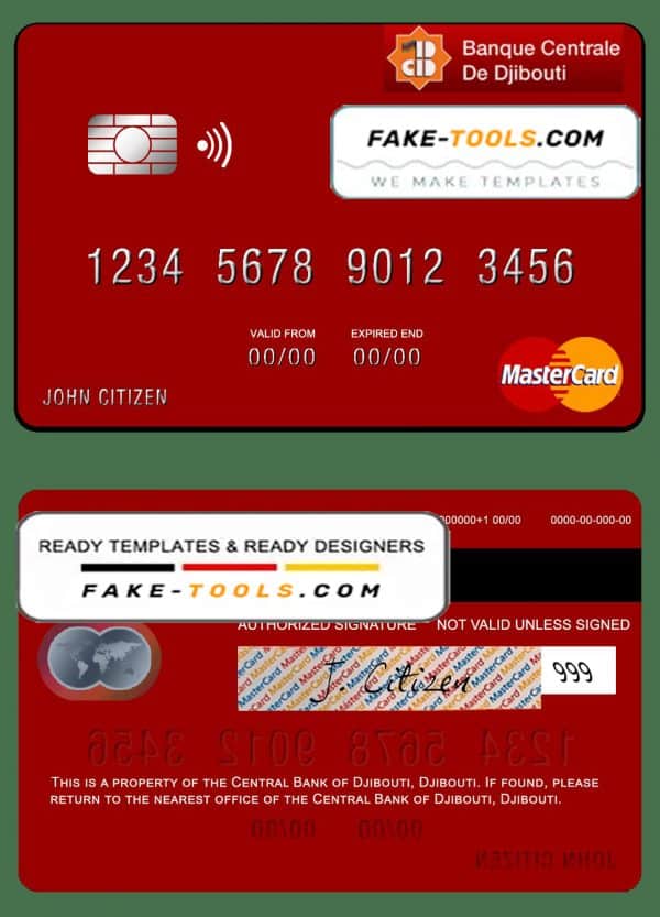Djibouti Central Bank of Djibouti mastercard template in PSD format