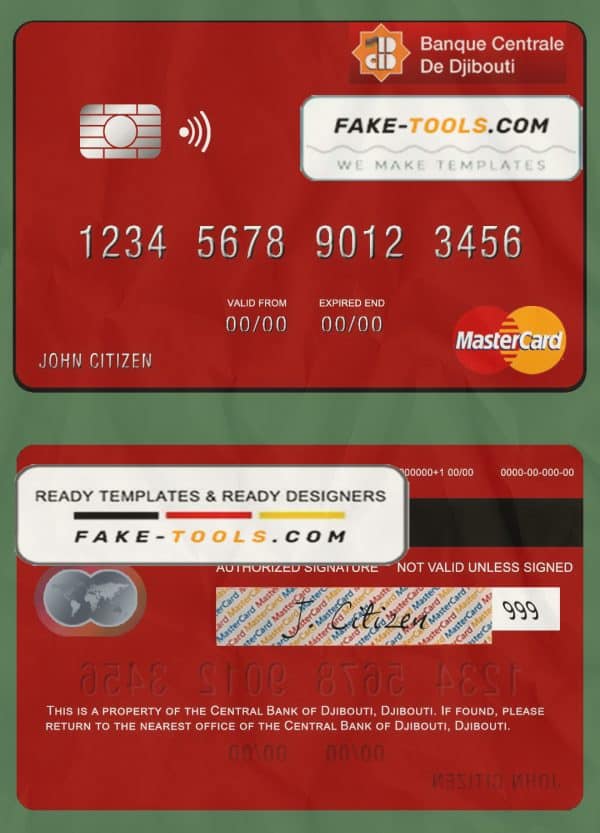 Djibouti Central Bank of Djibouti mastercard template in PSD format