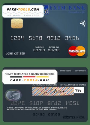 Djibouti Exim Bank mastercard template in PSD format