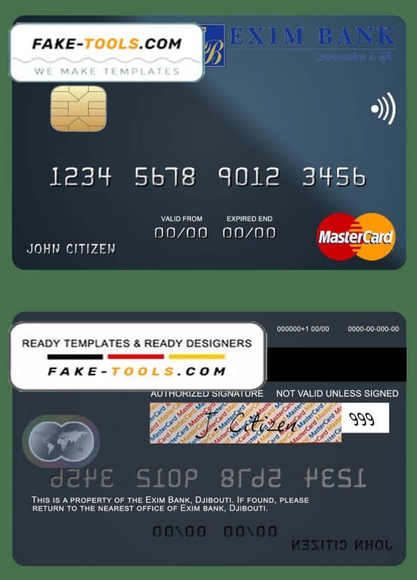 Djibouti Exim Bank mastercard template in PSD format