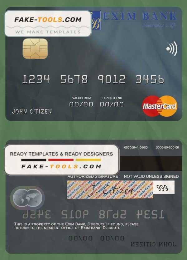 Djibouti Exim Bank mastercard template in PSD format