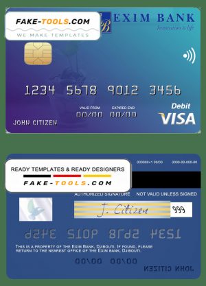 Djibouti Exim Bank visa debit card template in PSD format