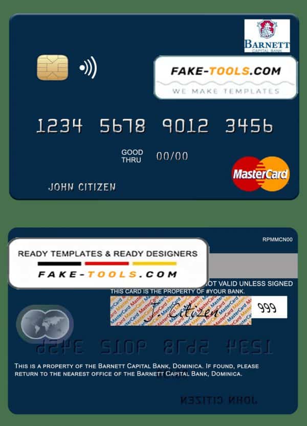 Dominica Barnett Capital Bank mastercard template in PSD format