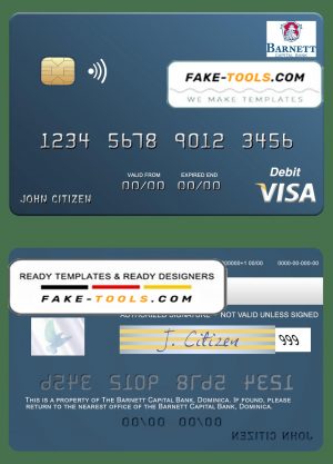 Dominica Barnett Capital Bank visa debit card template in PSD format