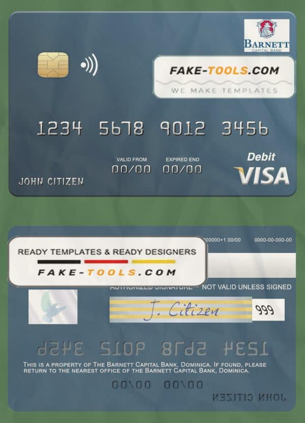 Dominica Barnett Capital Bank visa debit card template in PSD format