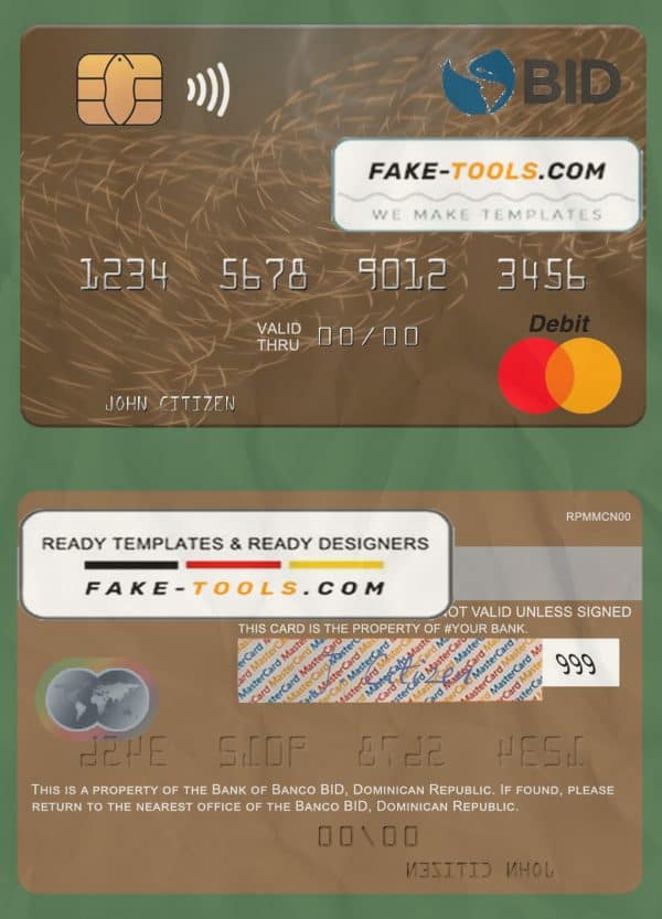 Dominican Republic Banco BID mastercard template in PSD format