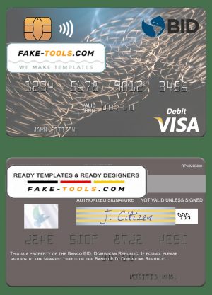 Dominican Republic Banco BID visa debit card template in PSD format