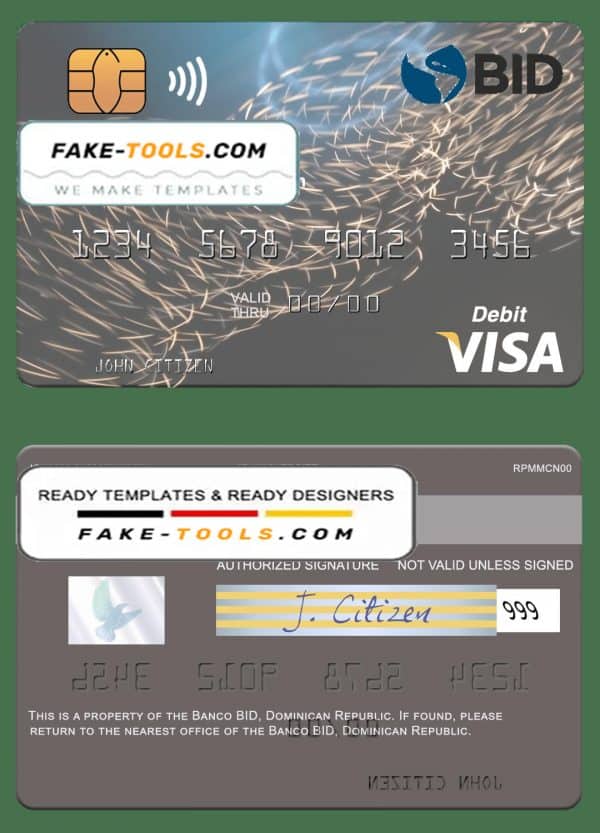 Dominican Republic Banco BID visa debit card template in PSD format