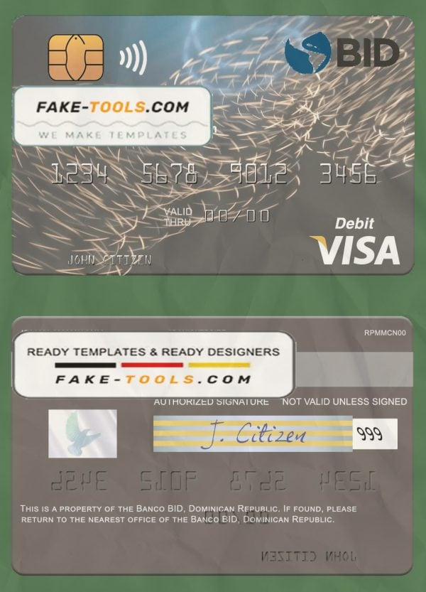 Dominican Republic Banco BID visa debit card template in PSD format