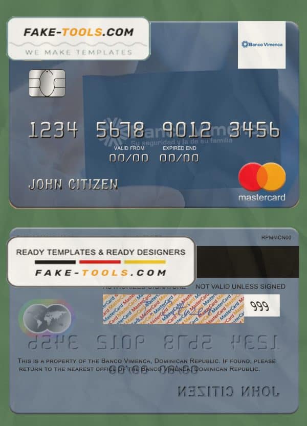 Dominican Republic Banco Vimecan mastercard mastercard template in PSD format