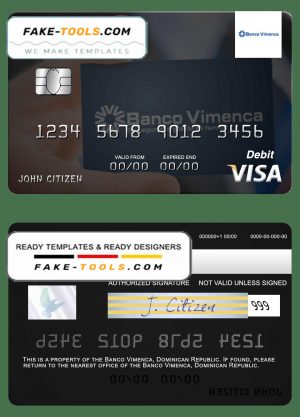 Dominican Republic Banco Vimecan visa debit card template in PSD format
