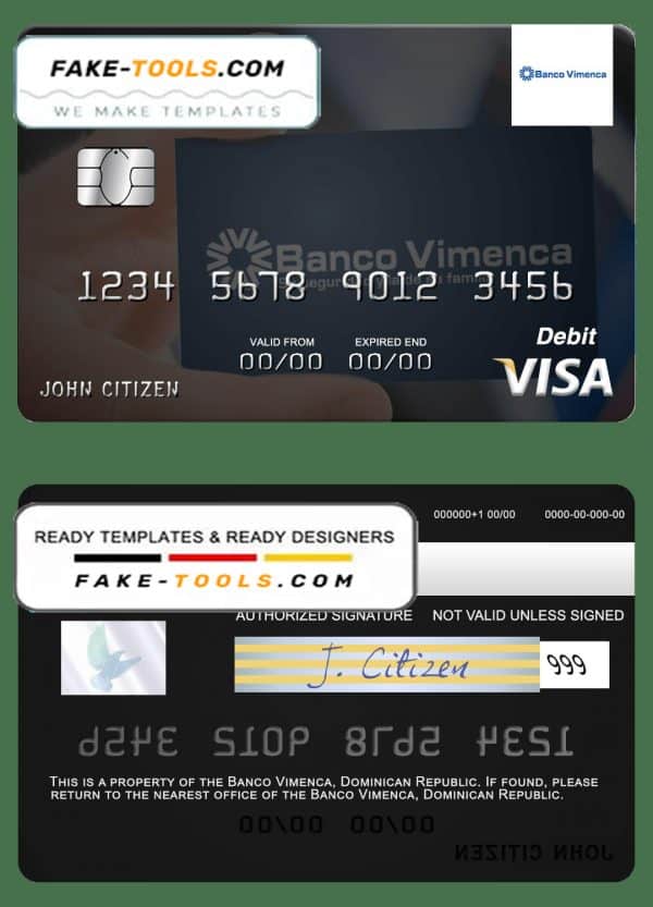 Dominican Republic Banco Vimecan visa debit card template in PSD format